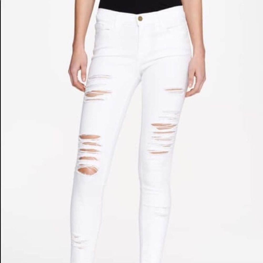 Frame Denim White Distressed Jeans